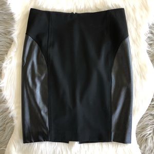 EXPRESS Black Vegan Leather Panel Pencil Skirt